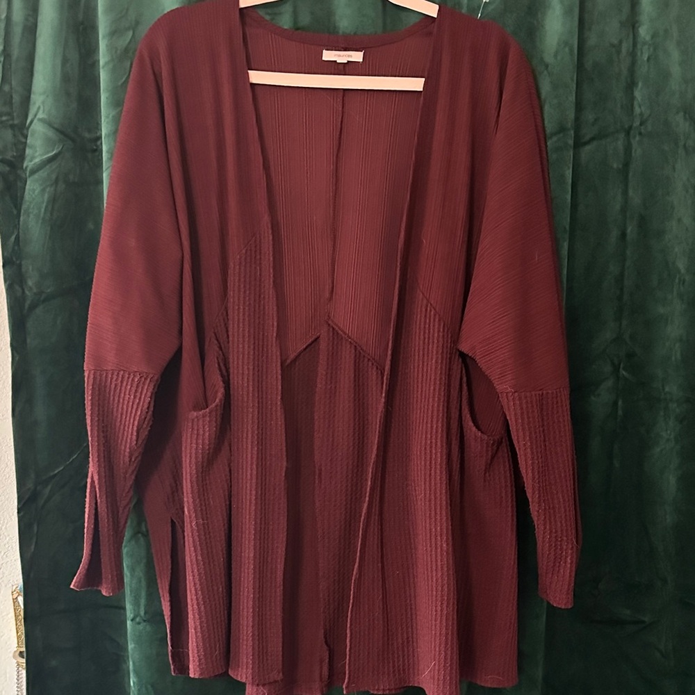 Maurices Burgundy Open Front Cardigan